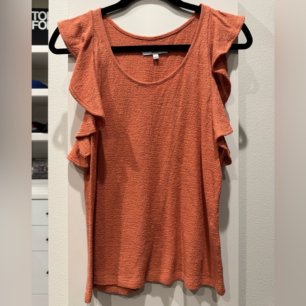 Madewell Texture & Thread Ruffle Sleeve Top in Solid Mauve Color